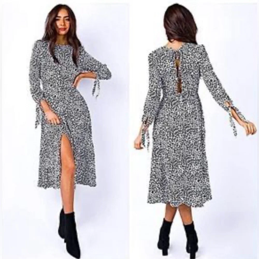 Princess Polly Midi Dress Leopard Ditzy Animal Print Back Cut Out Dress - Size 0